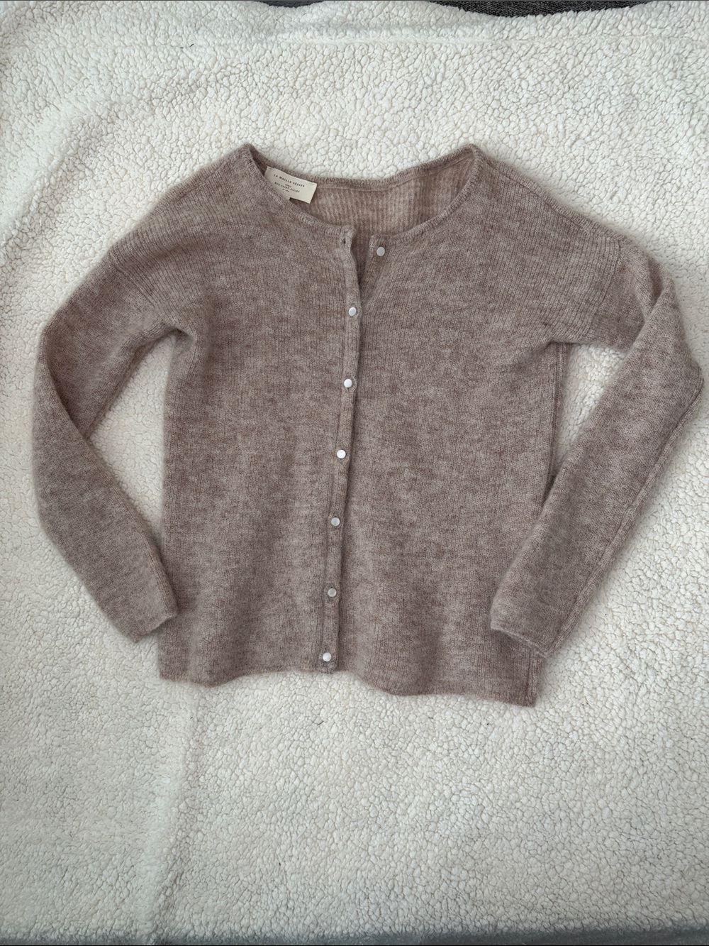 Sezane Taupe Button-Front Crewneck Cardigan